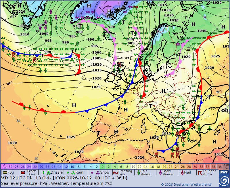 Wetterlage Europa Mo., 12.10.