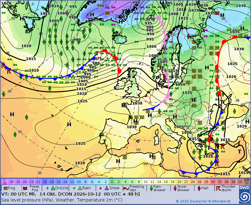 Wetterlage Europa Mo., 12.10.